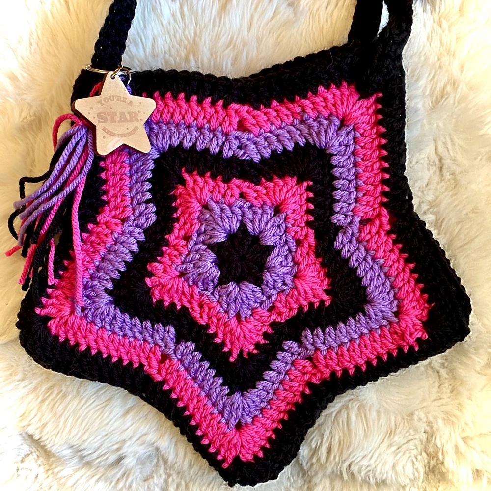 New, Hand made, crocheted Star tote/cross-body bag with Star and tassel keychain